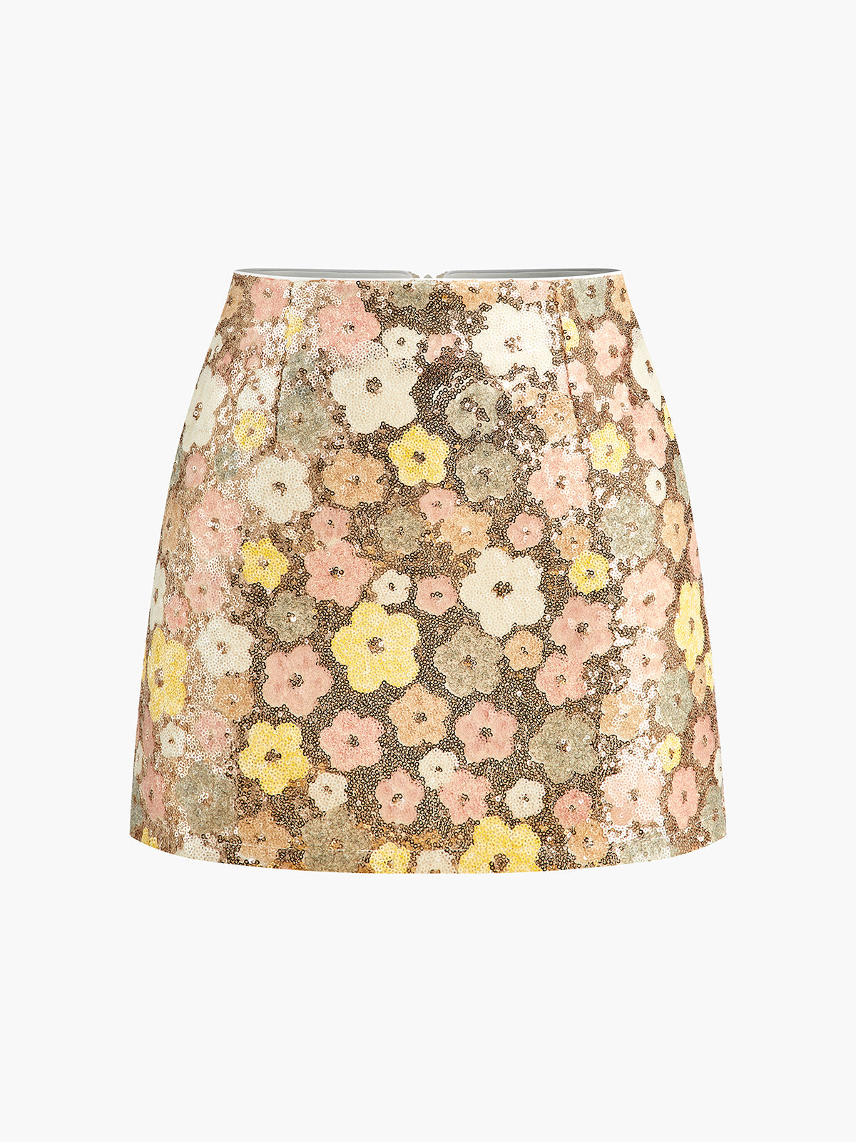 Floral Sequin Back Zip Mini Skirt in Multicolor — Svelte Chic