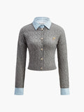 Button Contrast Tie Knit Top in Grey — Svelte Chic