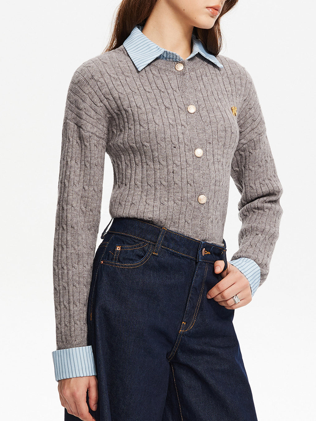 Button Contrast Tie Knit Top — Svelte Chic