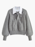 Contrast Collar Knit Top in Grey — Svelte Chic
