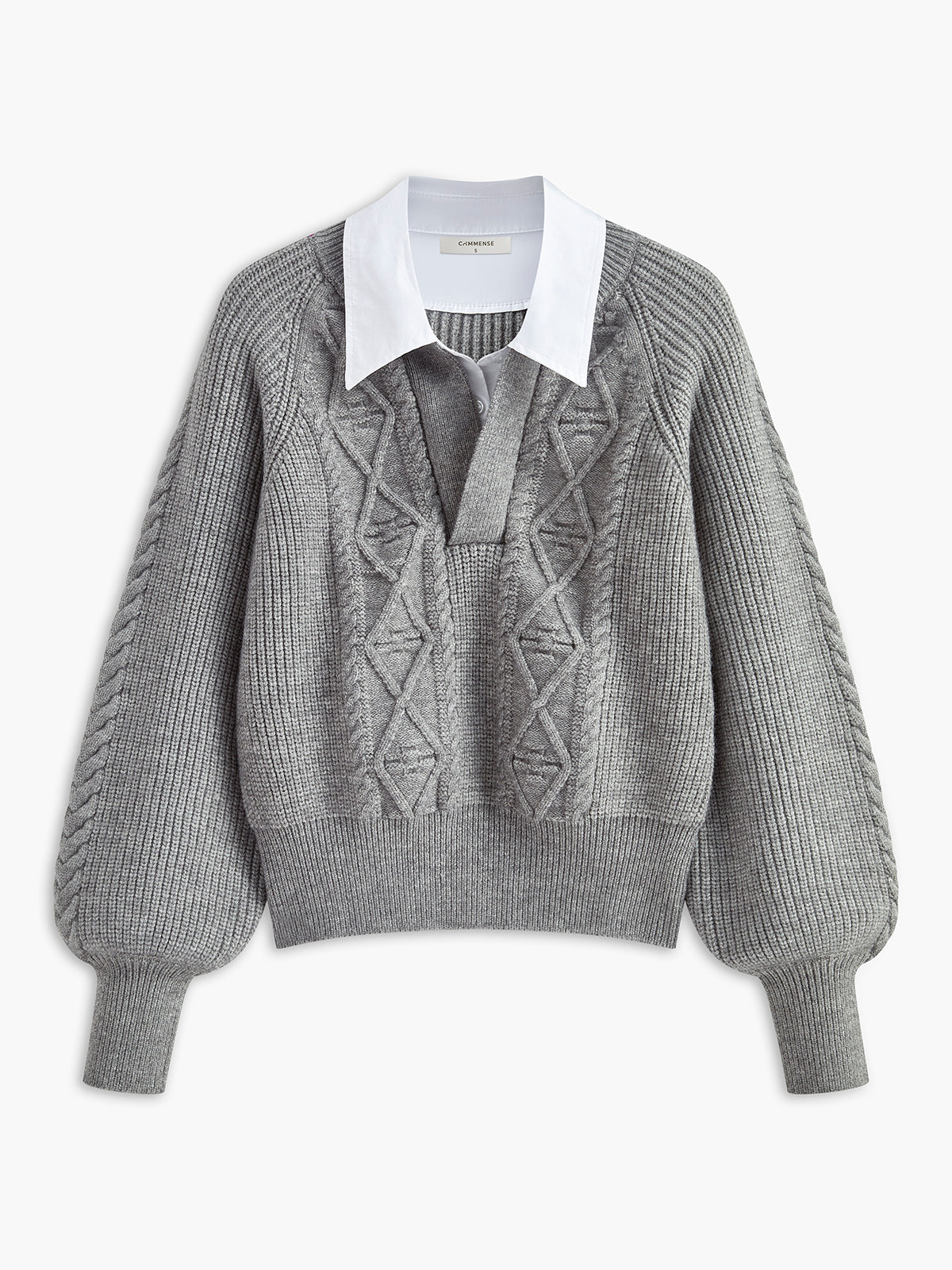 Contrast Collar Knit Top in Grey — Svelte Chic