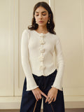 3D Flower Lettuce Trim Cardigan in Apricot — Svelte Chic