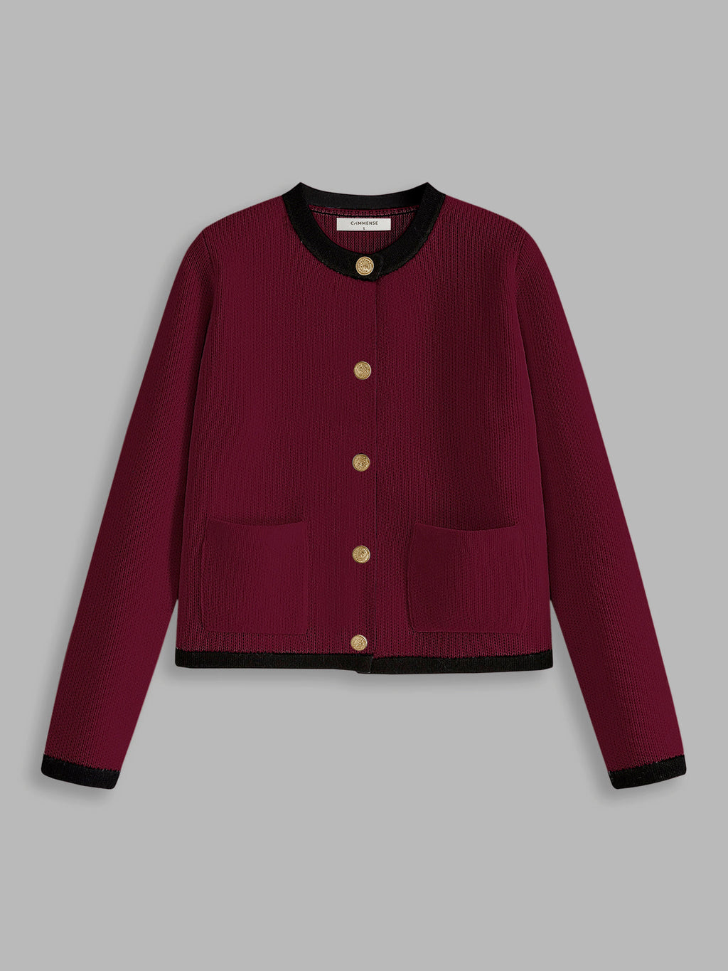 Contrast Trim Button Cardigan in Burgundy — Svelte Chic