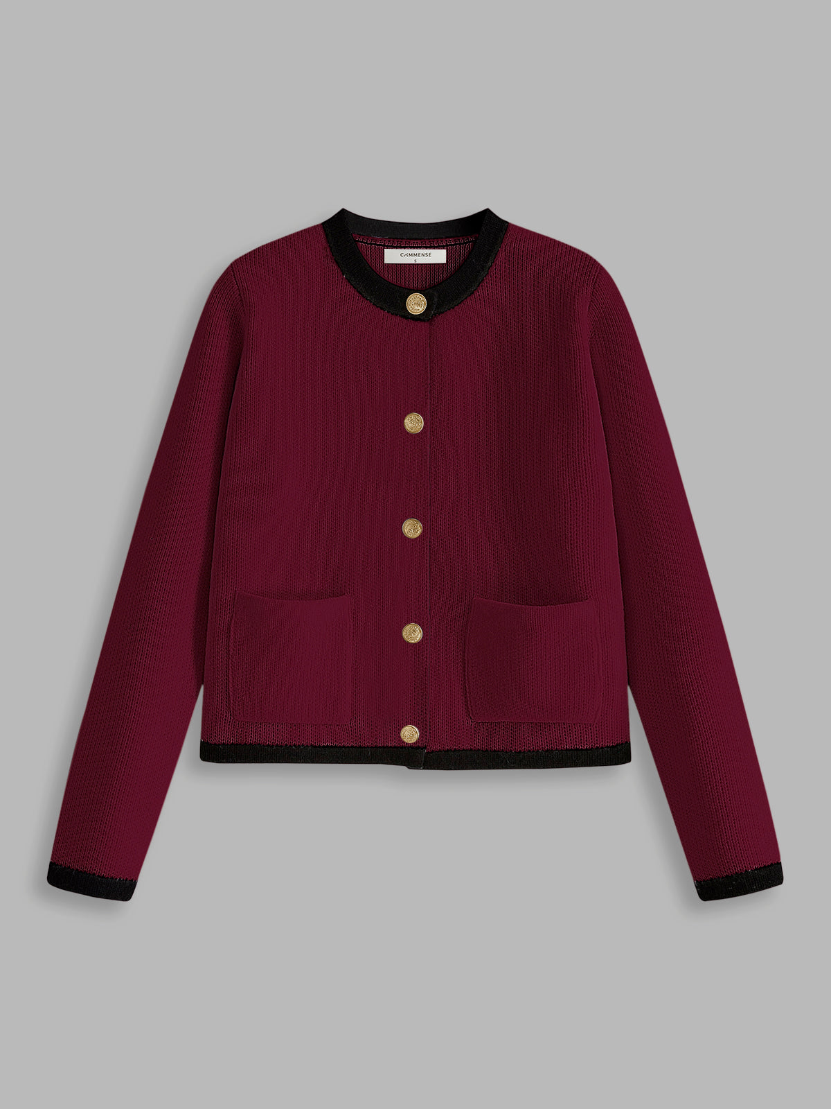 Contrast Trim Button Cardigan in Burgundy — Svelte Chic