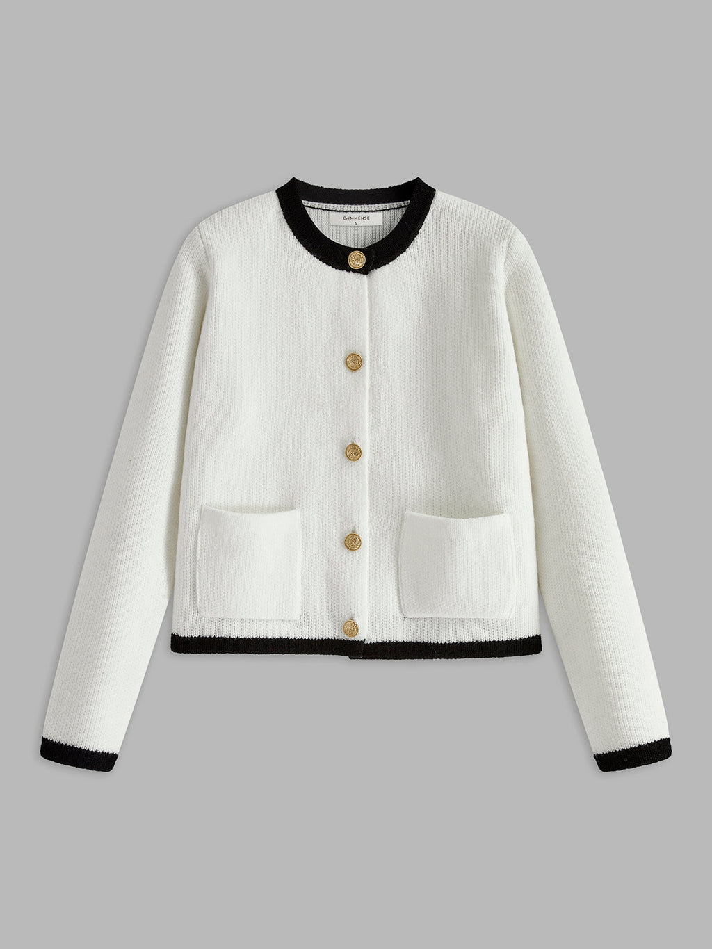 Contrast Trim Button Cardigan in White — Svelte Chic