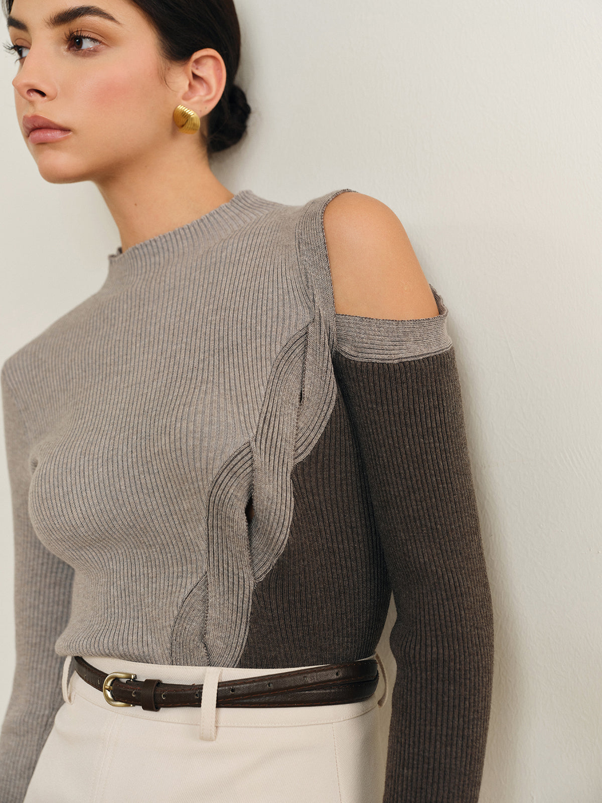 Colour Block Cropped Knit Top — Svelte Chic