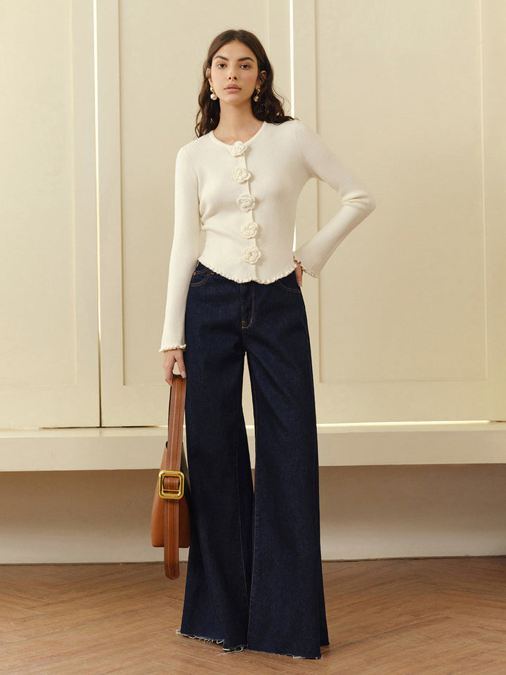 3D Flower Lettuce Trim Cardigan