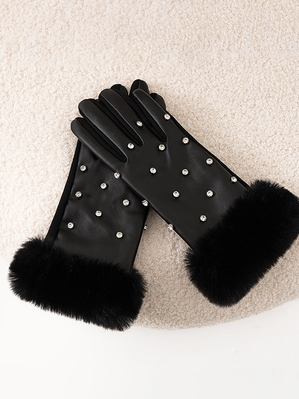 Rhinestone Cuff Warm Gloves in Black — Svelte Chic