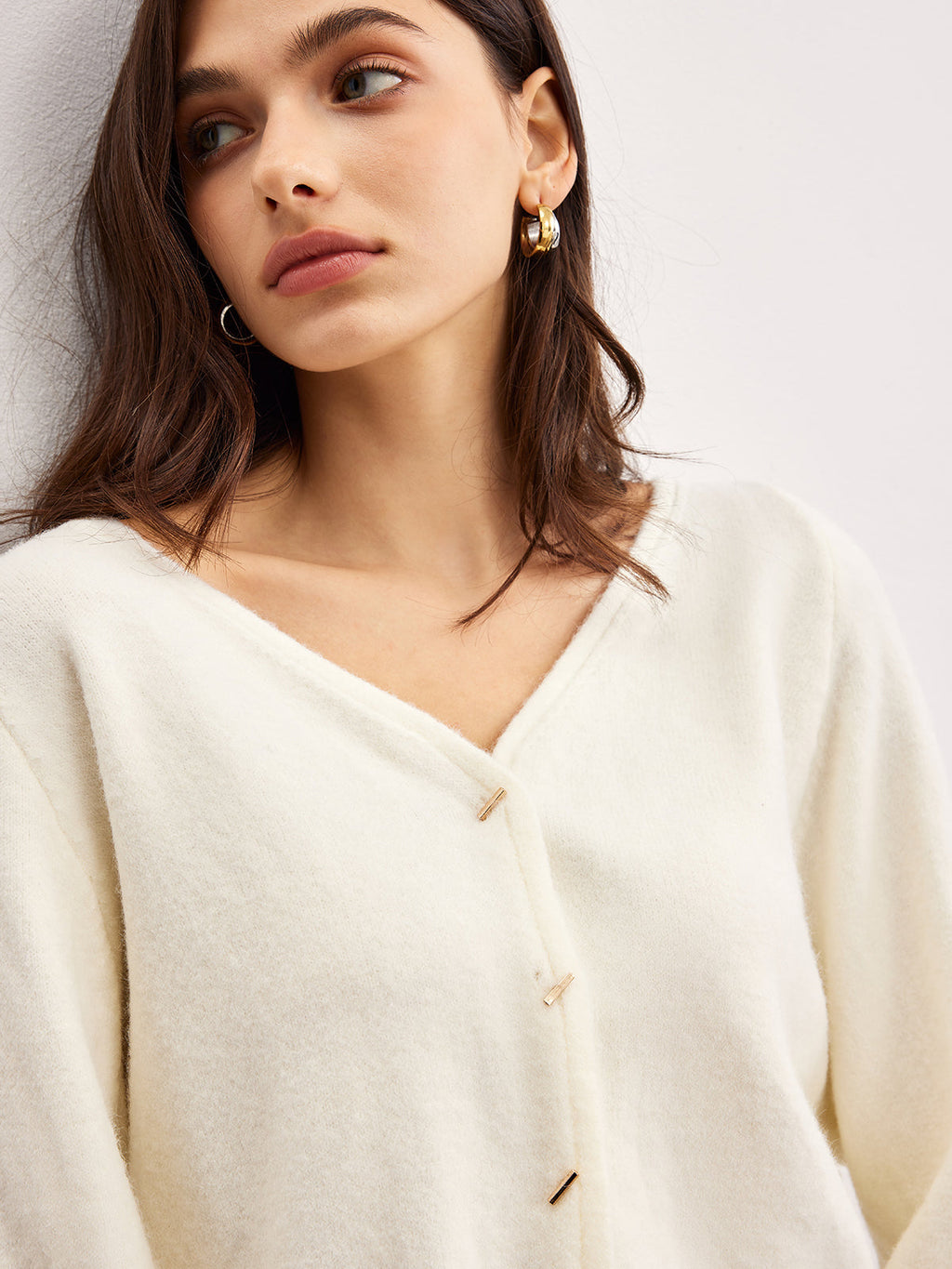 V-Neck Metal Button Cardigan — Svelte Chic