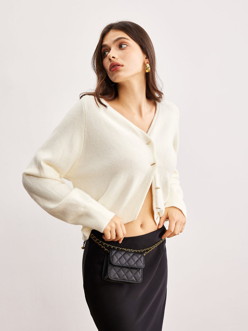V-Neck Metal Button Cardigan — Svelte Chic