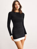 Colour Block Side Ruffle Mini Dress in Black — Svelte Chic