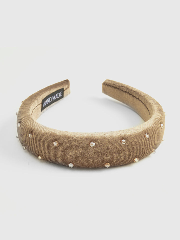 Ретро кадифена лента за коса с кристали 