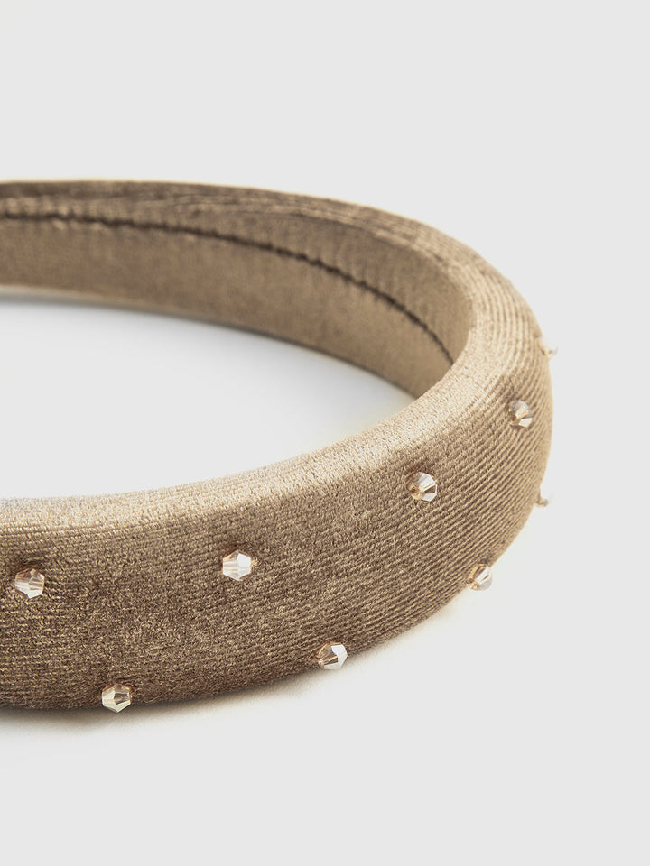 Ретро кадифена лента за коса с кристали 