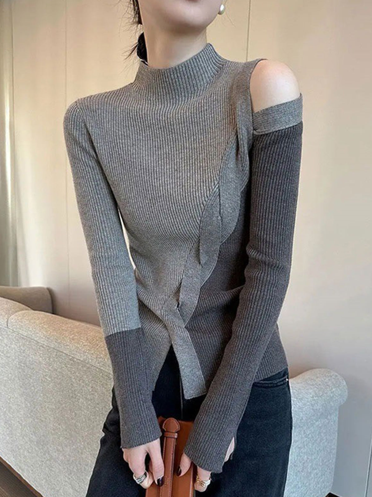 Colour Block Cropped Knit Top — Svelte Chic