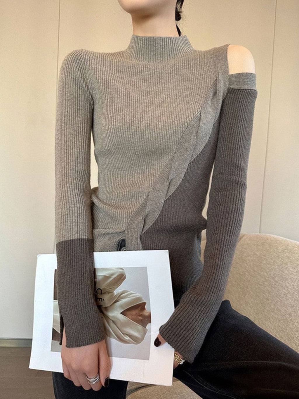 Colour Block Cropped Knit Top — Svelte Chic