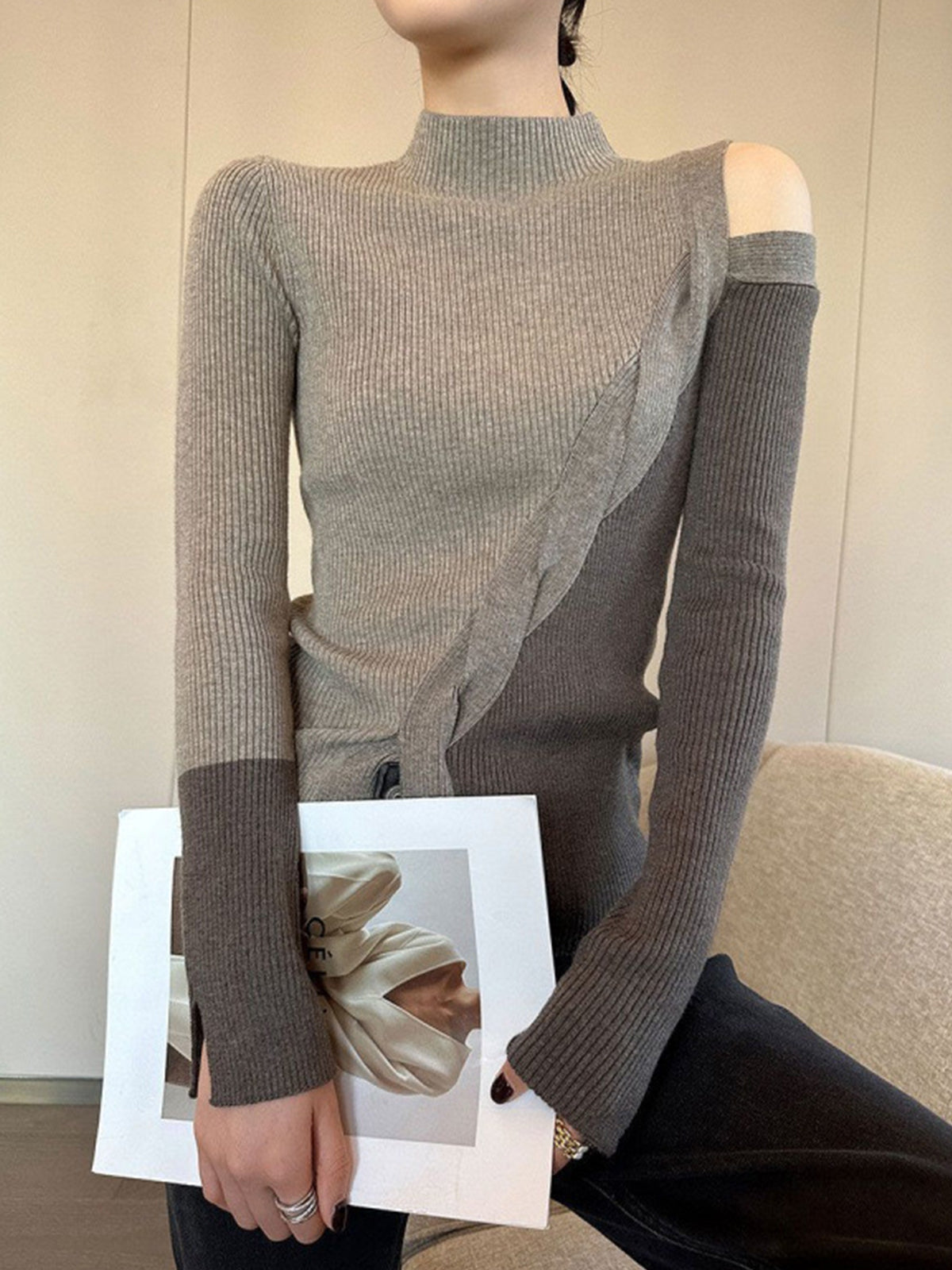 Colour Block Cropped Knit Top — Svelte Chic