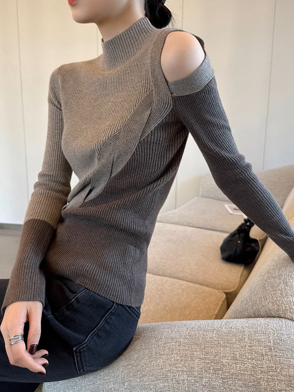Colour Block Cropped Knit Top — Svelte Chic