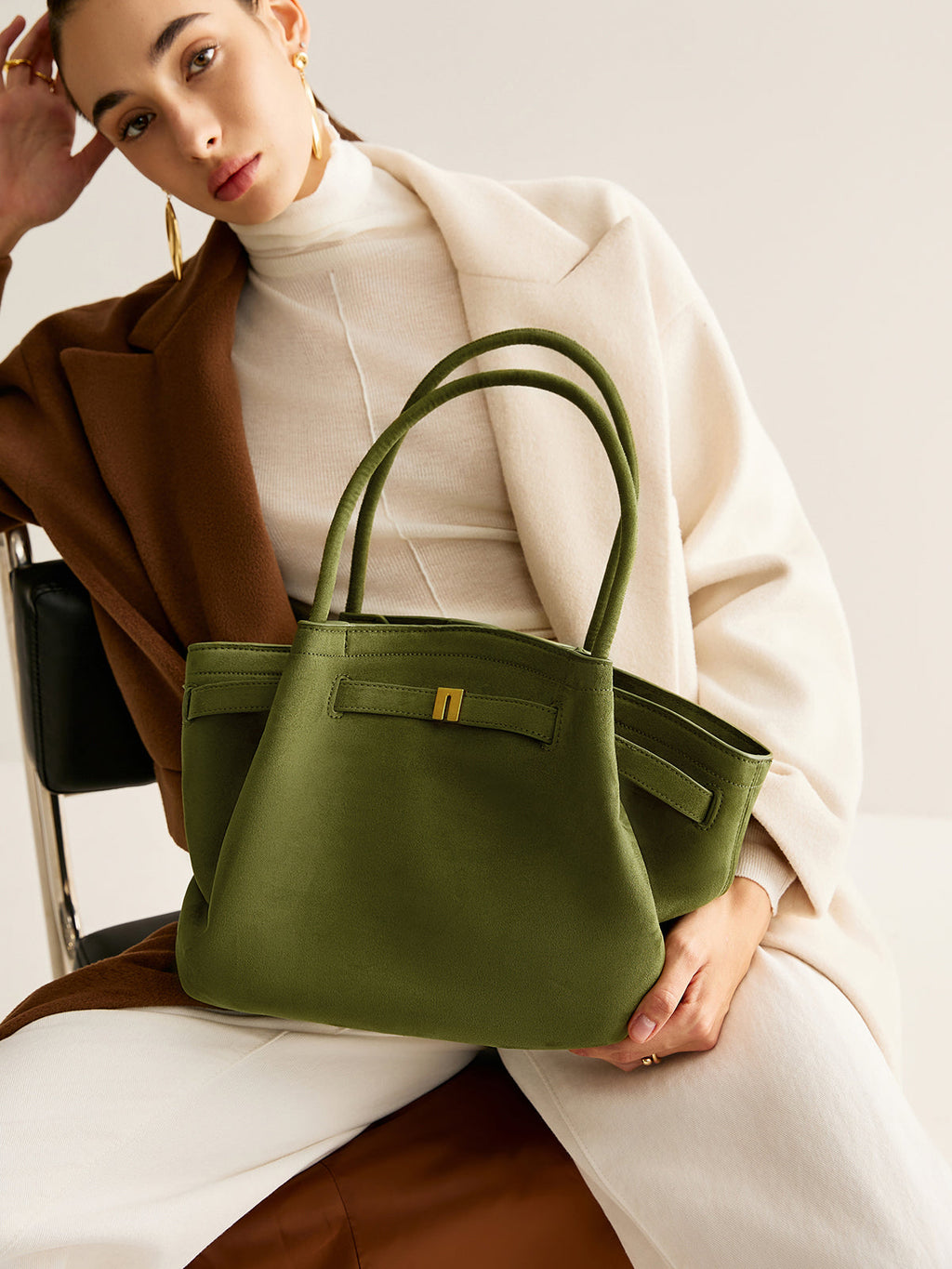 Suede Pleated Top Handle Bag — Svelte Chic