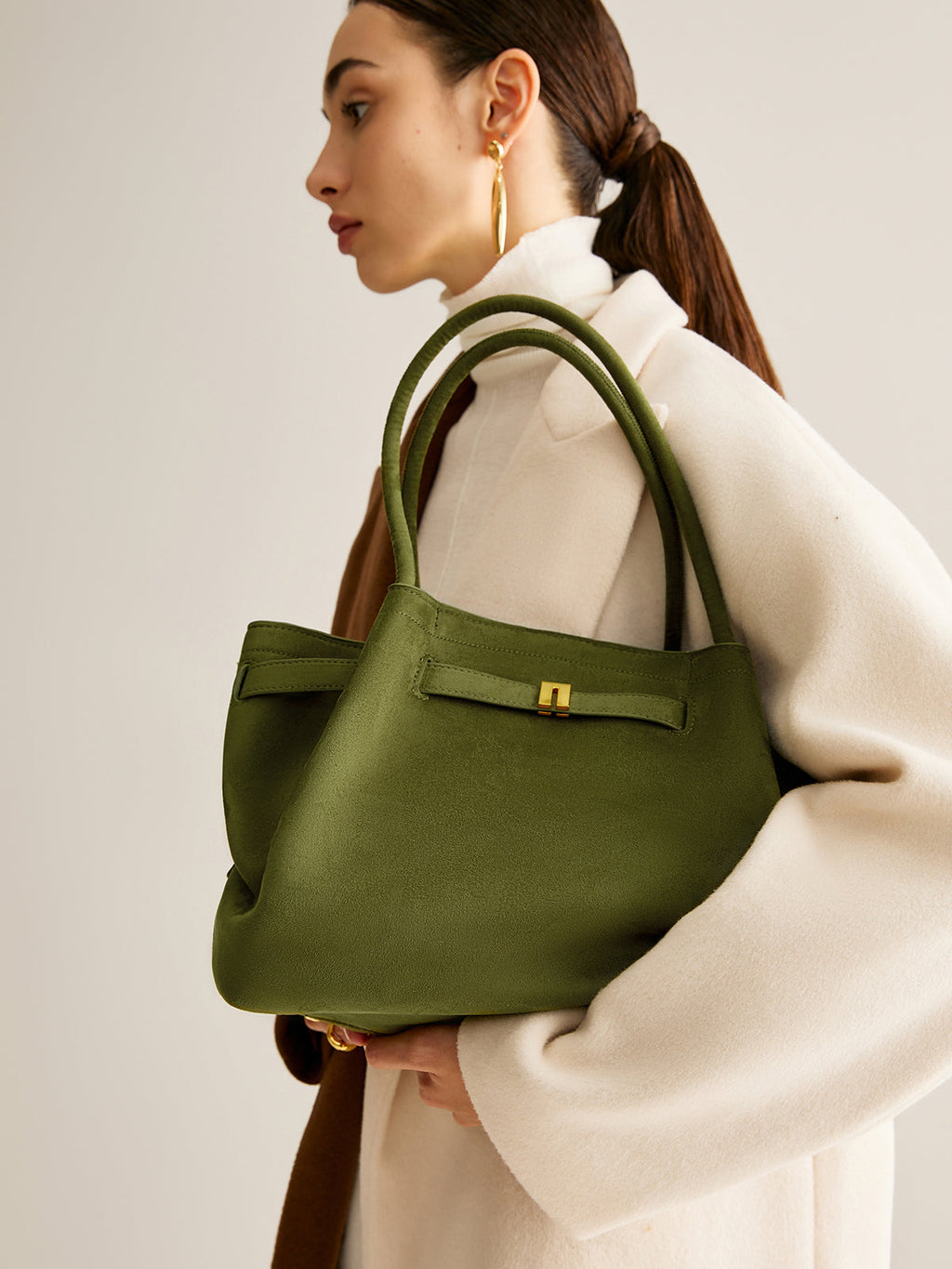 Suede Pleated Top Handle Bag — Svelte Chic