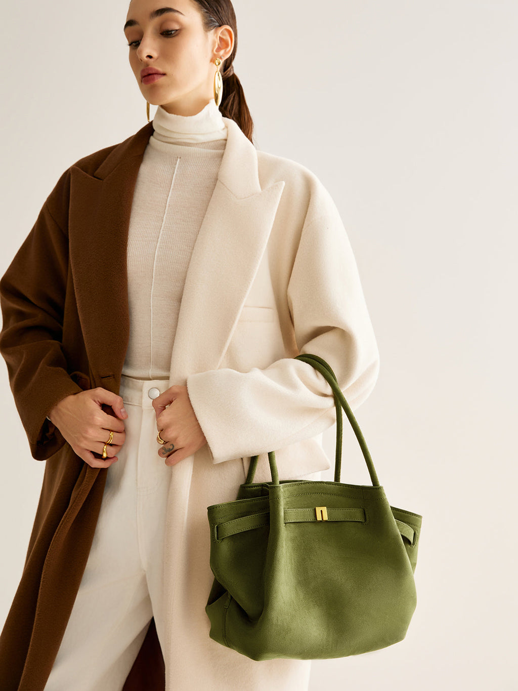 Suede Pleated Top Handle Bag — Svelte Chic