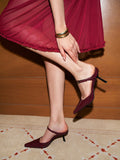 Slim Pointed Toe Slingback Heels in Burgundy — Svelte Chic