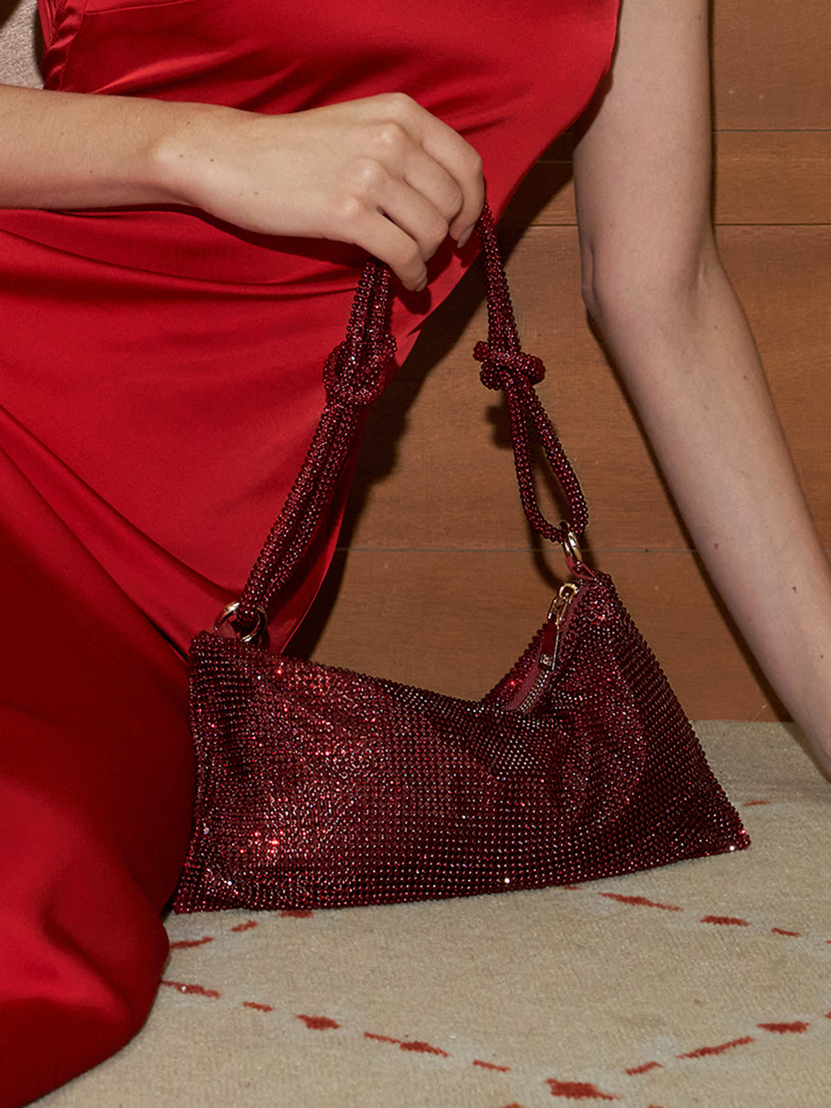 Small Rhinestone Underarm Bag in Burgundy — Svelte Chic