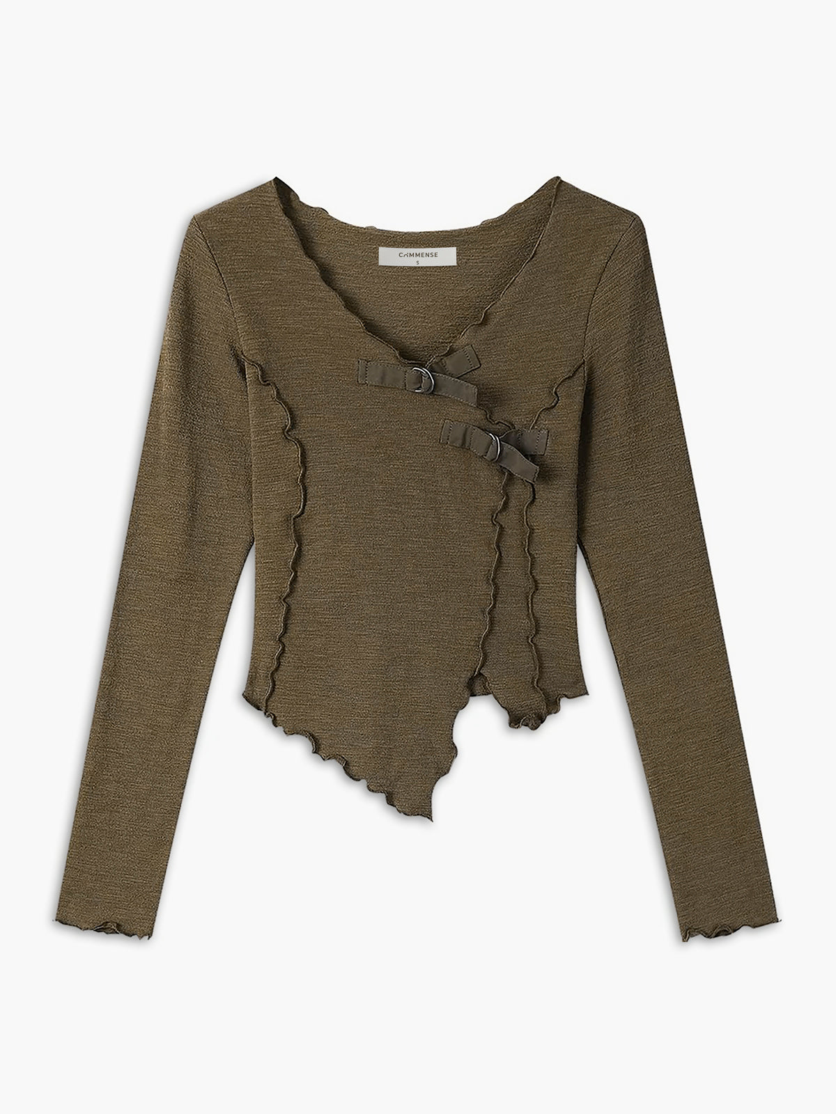 Asymmetric V-Neck Metal Detail Top in Brown — Svelte Chic