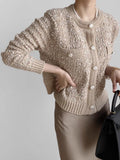Rhinestone Button Down Cardigan in Khaki — Svelte Chic