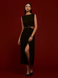 Metal Ring Cutout Pleated Maxi Dress in Black — Svelte Chic