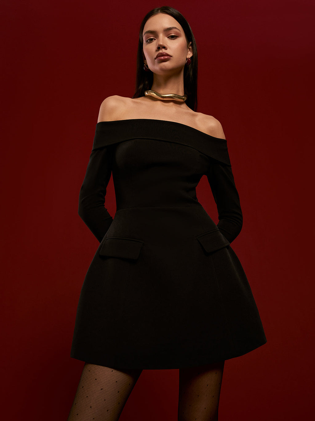 Off Shoulder Draped Mini Dress — Svelte Chic