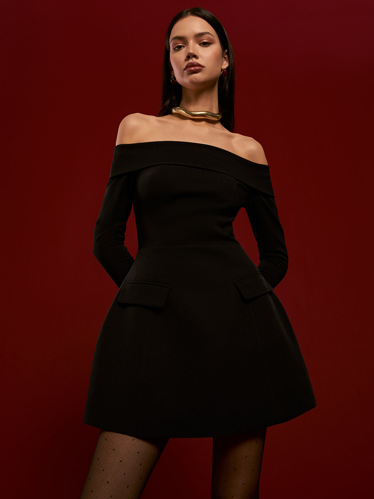 Off Shoulder Draped Mini Dress — Svelte Chic