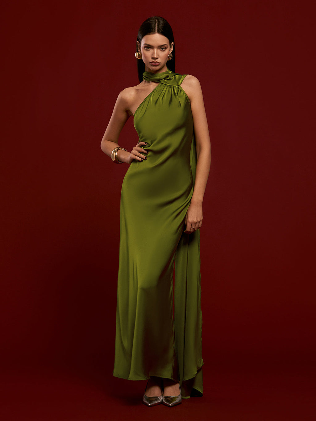 Asymmetric Backless Satin Maxi Dress — Svelte Chic
