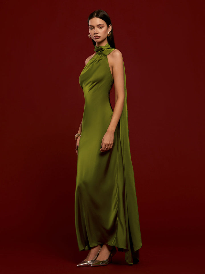 Asimetrik Sırt Dekolteli Saten Abiye Elbise