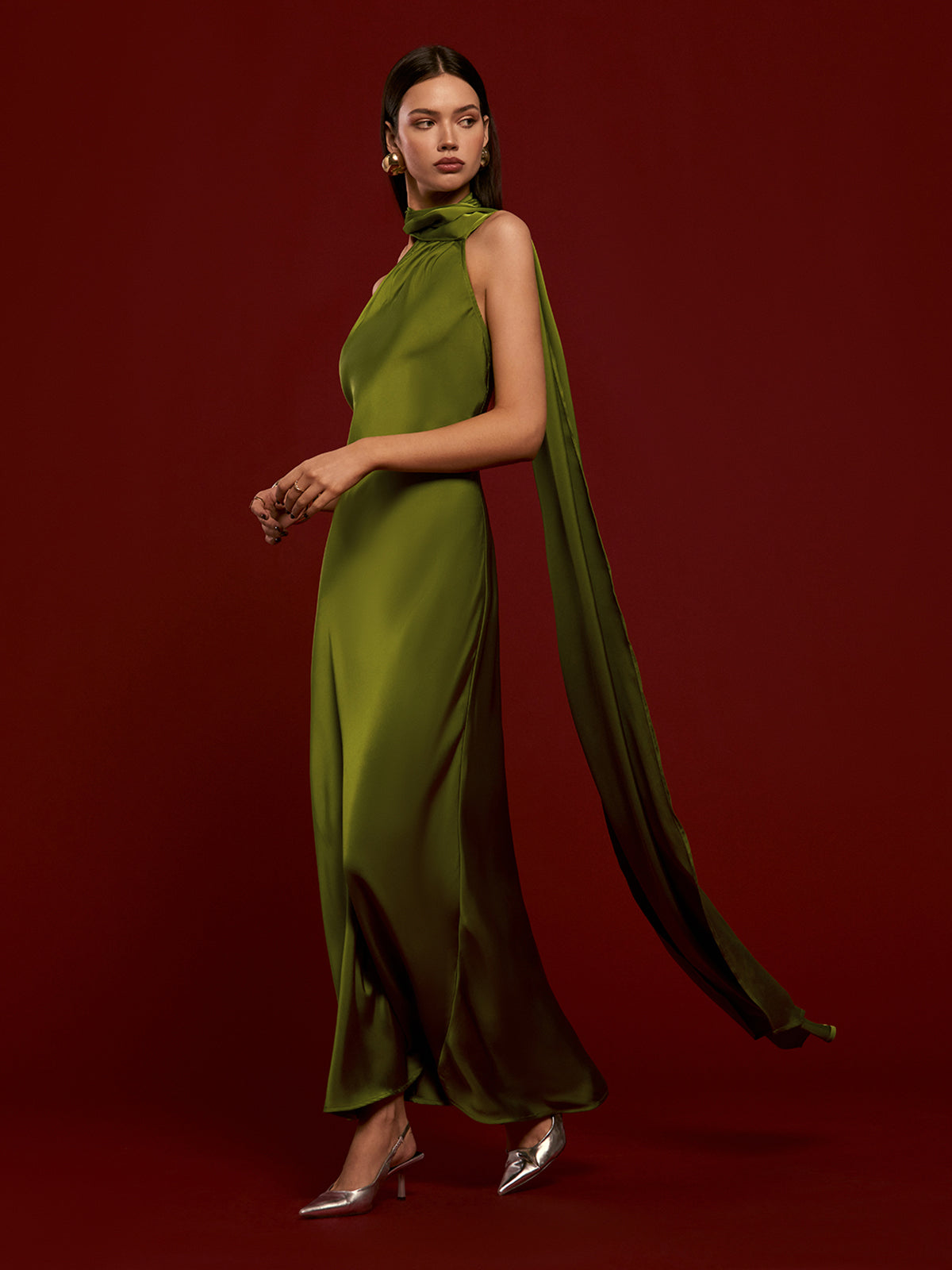 Asymmetric Backless Satin Maxi Dress — Svelte Chic