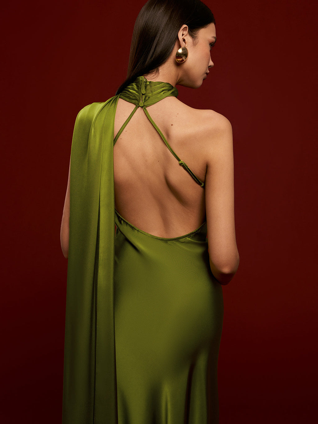 Asymmetric Backless Satin Maxi Dress — Svelte Chic