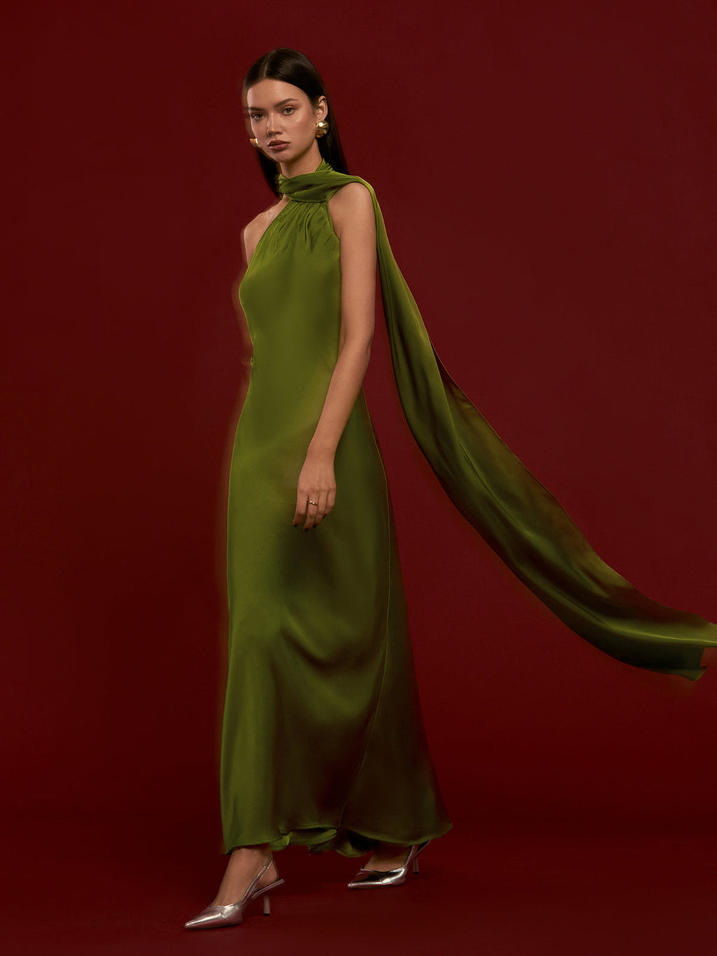 Asymmetric Backless Satin Maxi Dress — Svelte Chic