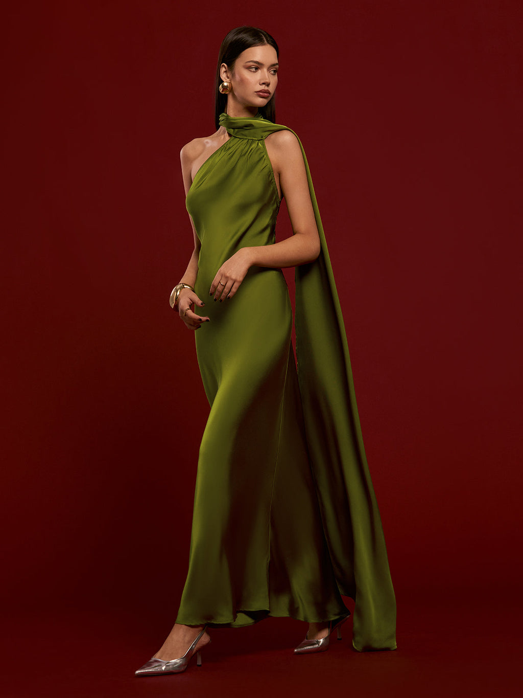 Asymmetric Backless Satin Maxi Dress — Svelte Chic
