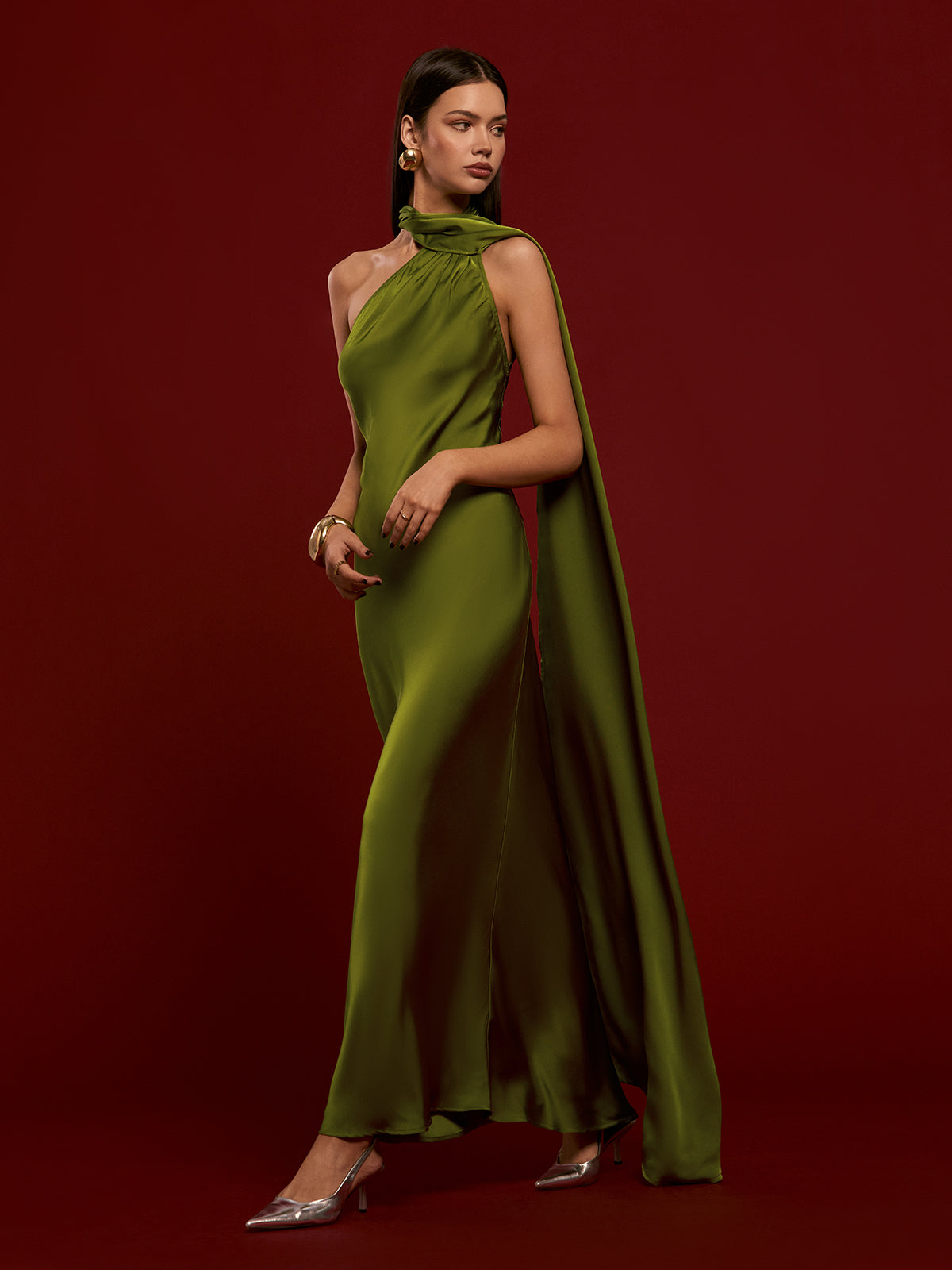 Asymmetric Backless Satin Maxi Dress — Svelte Chic