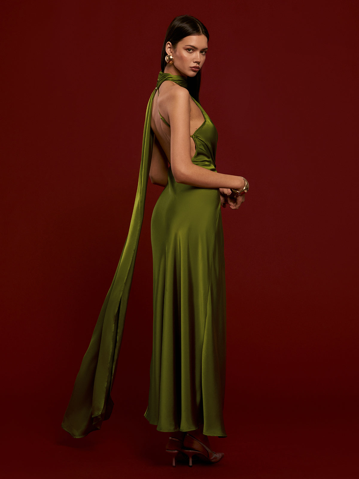 Asymmetric Backless Satin Maxi Dress — Svelte Chic