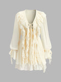 Ruffle Collar Chiffon Mini Dress in Apricot — Svelte Chic