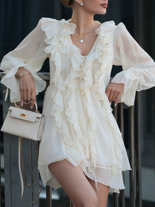 Ruffle Collar Chiffon Mini Dress — Svelte Chic