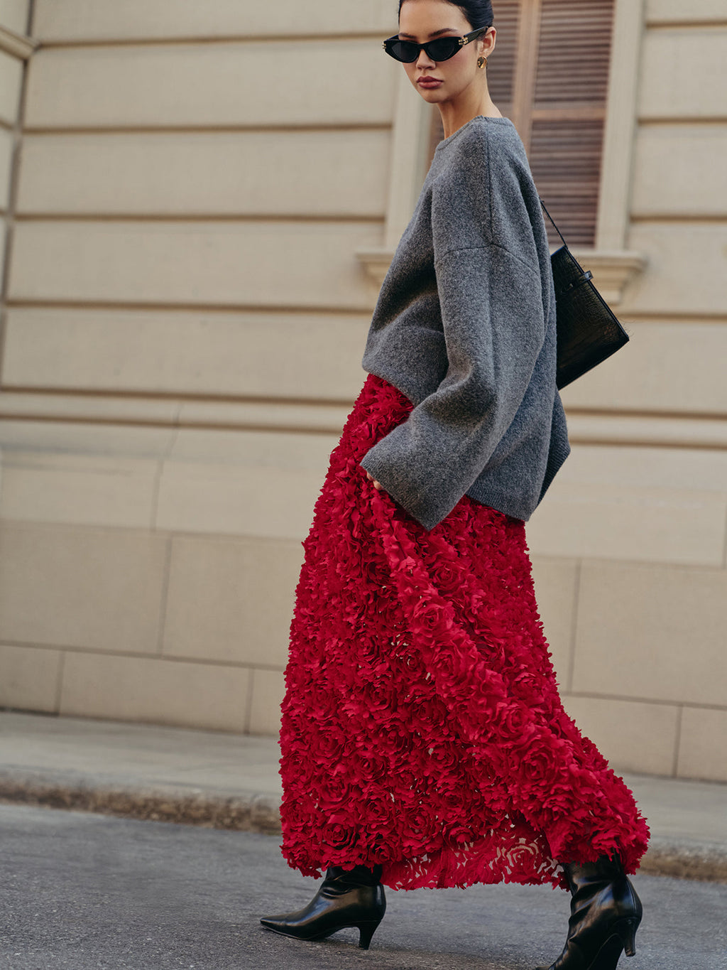 High Waist Rose Jacquard Maxi Skirt — Svelte Chic