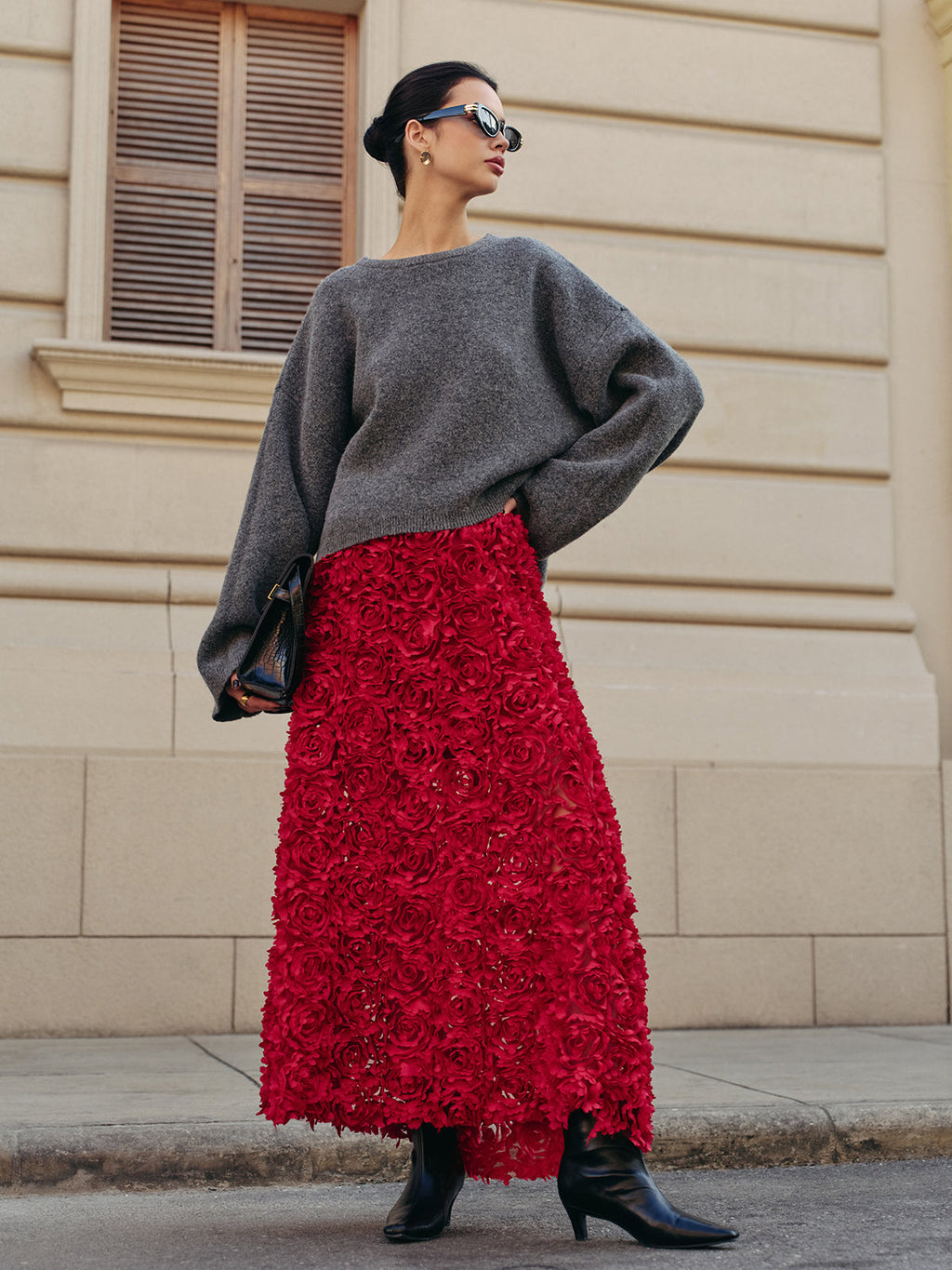 High Waist Rose Jacquard Maxi Skirt — Svelte Chic