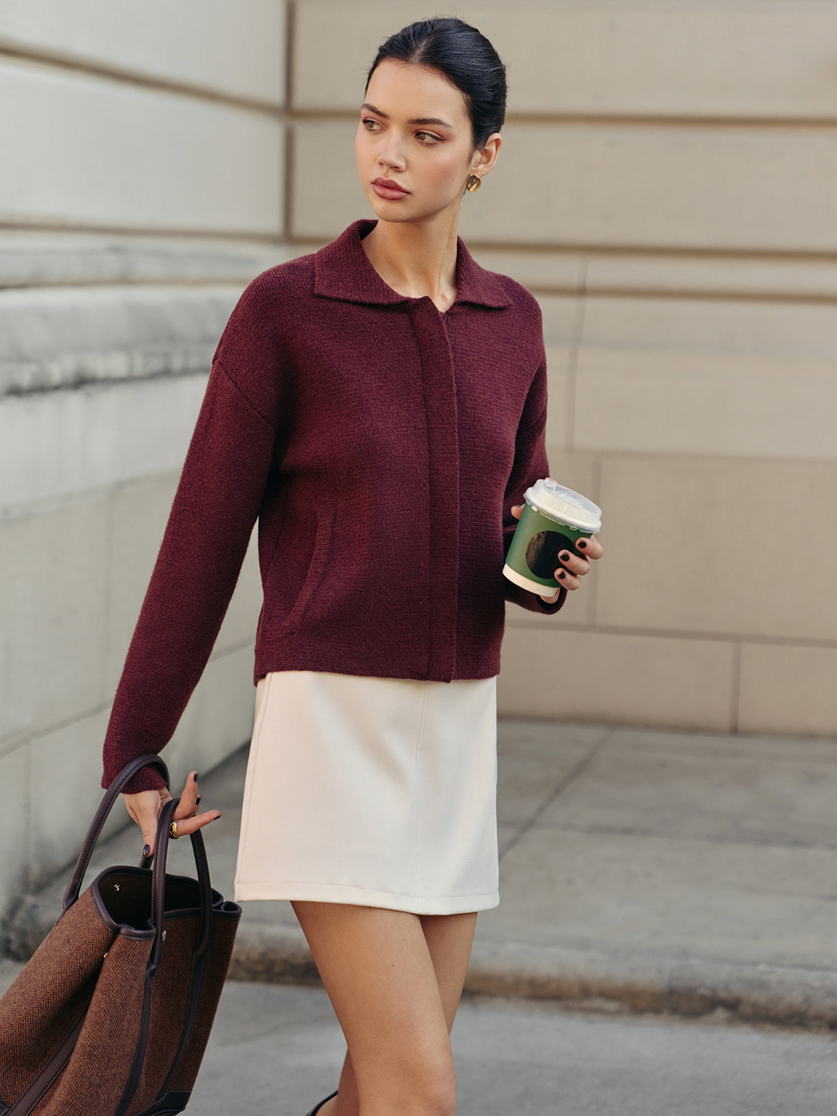 Zip Polo Collar Cardigan — Svelte Chic