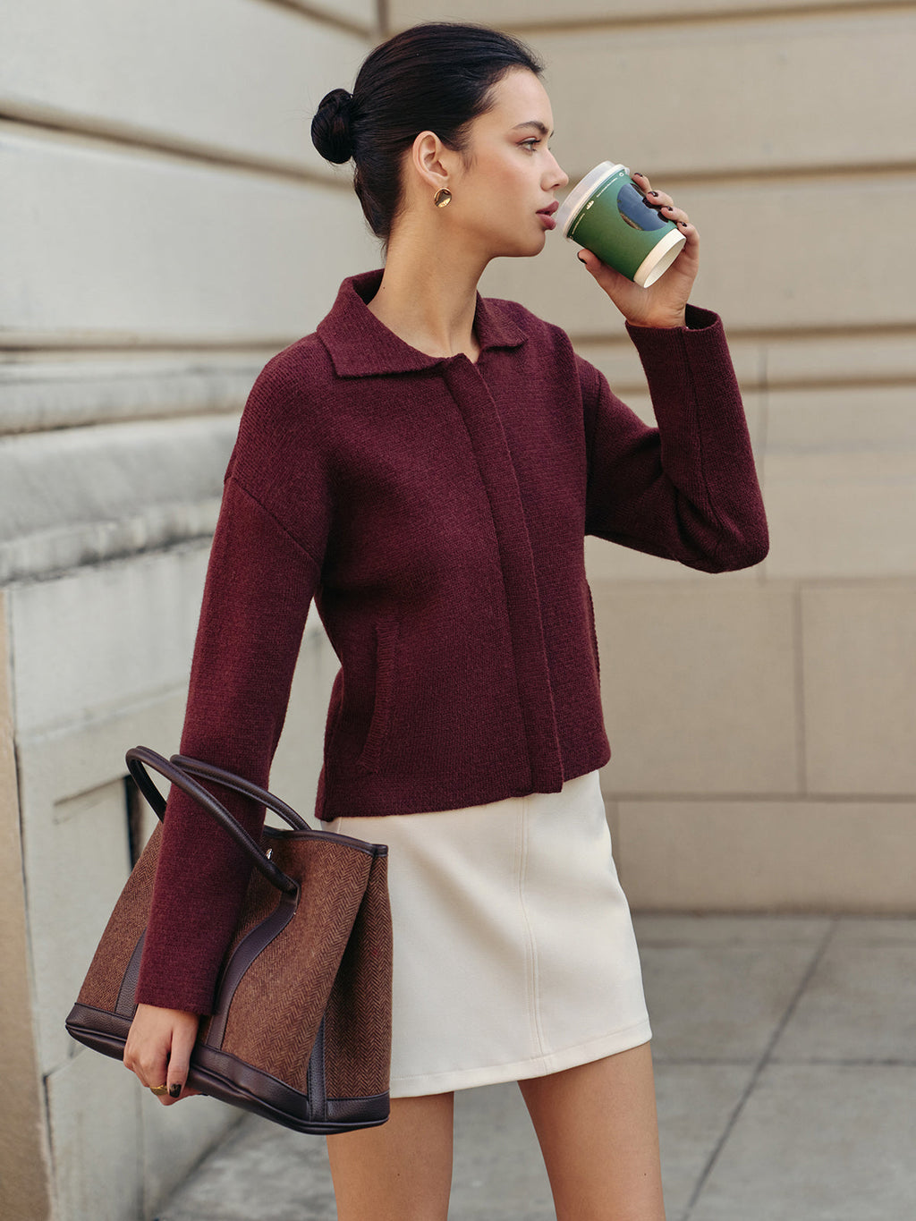 Zip Polo Collar Cardigan — Svelte Chic