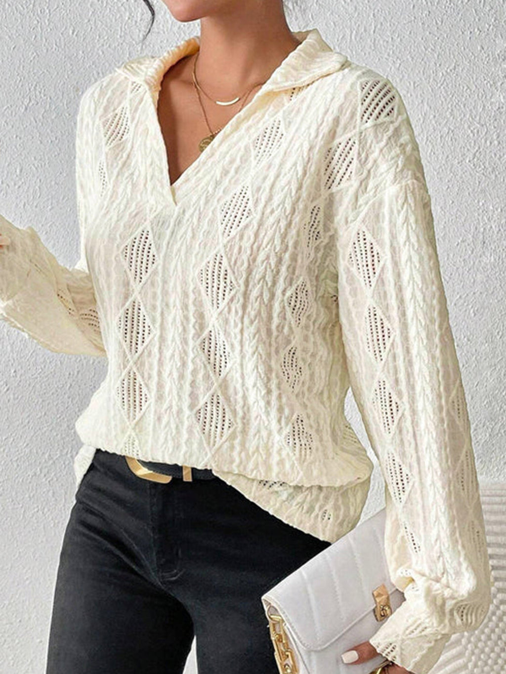 Openwork Butterfly Polo Top — Svelte Chic