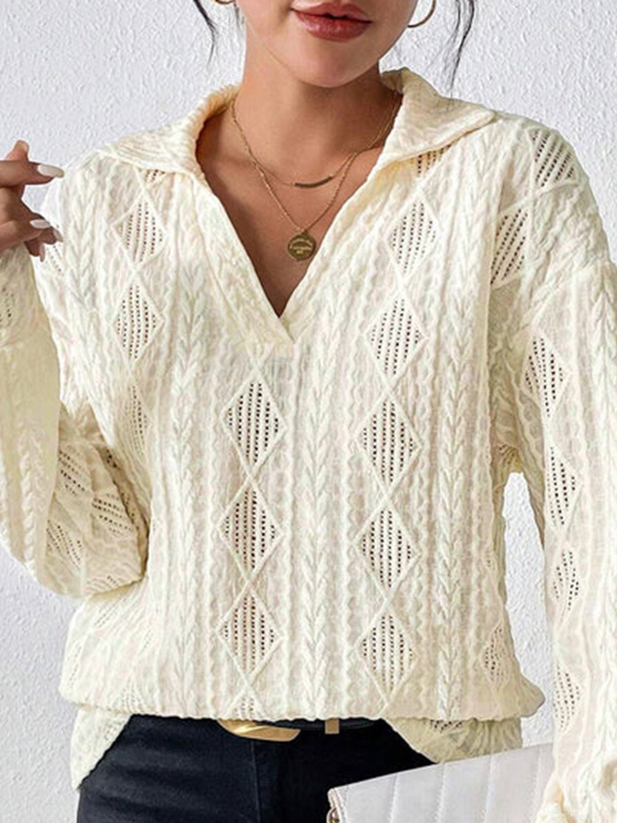 Openwork Butterfly Polo Top — Svelte Chic
