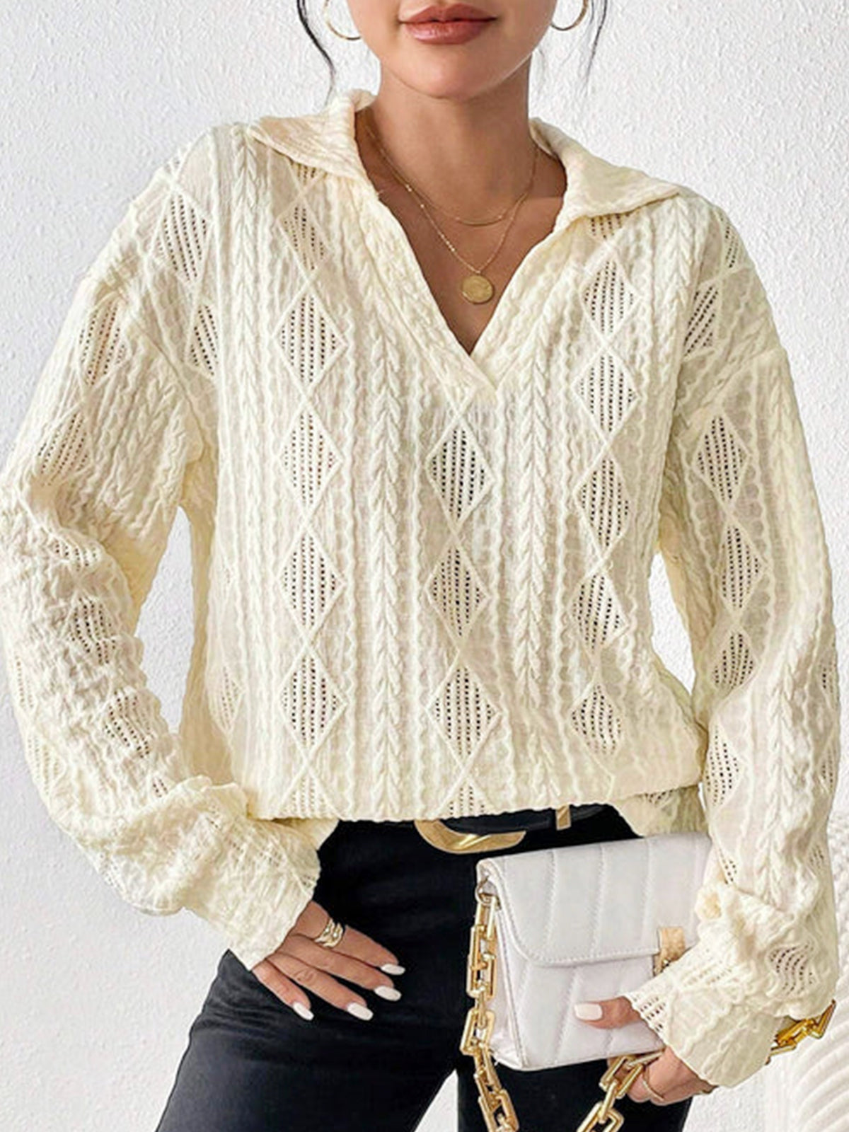 Openwork Butterfly Polo Top — Svelte Chic