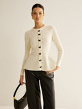 Bow Button Knit Top in White — Svelte Chic