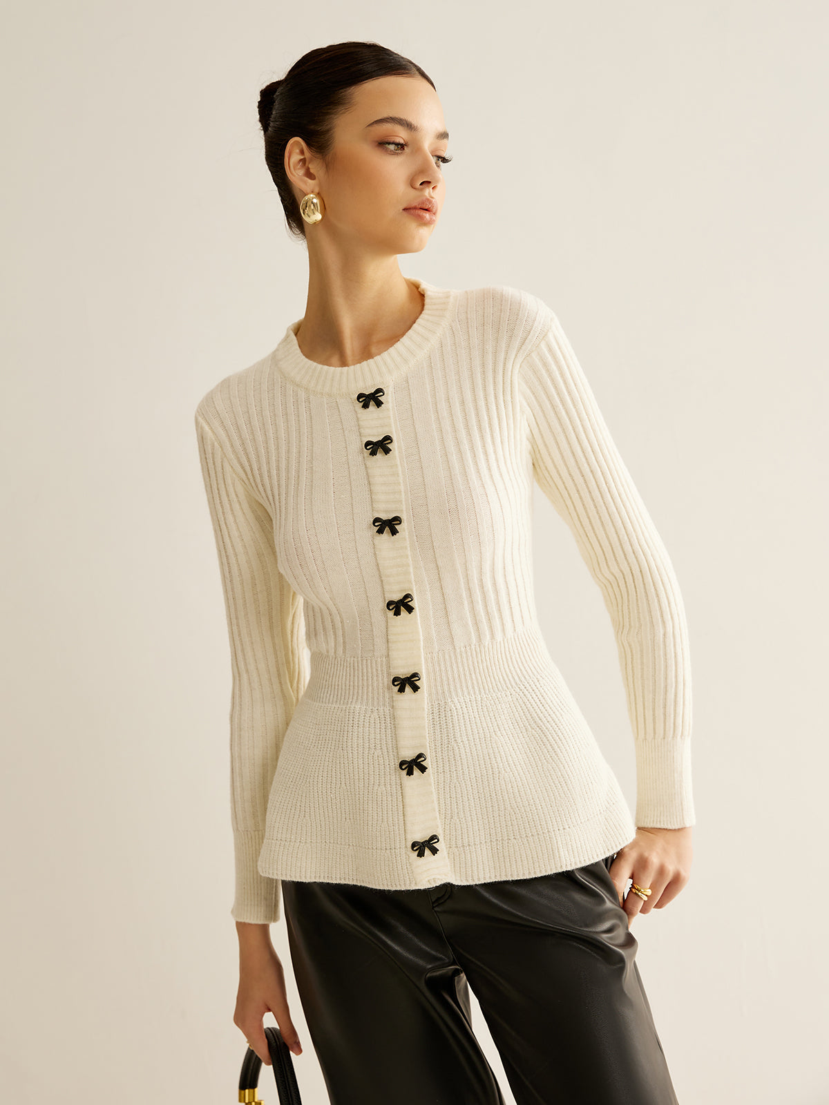 Bow Button Knit Top — Svelte Chic